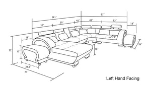 Angle Leather Sectional with Adjustable Headrest