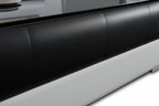 Aqui Coffee Table - Black Leather & Base Transition Detail