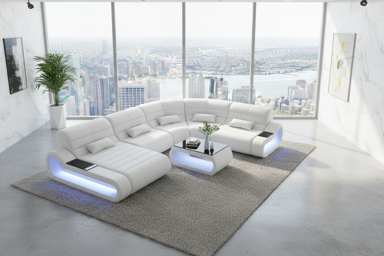 Catina Leather Curve Shape Sectional