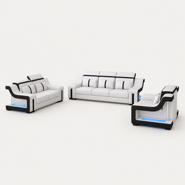 Lisa Leather Sofa Set with LED Light
