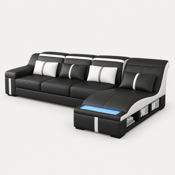 Lisa Small Leather Sectional With Arched Shape Chaise