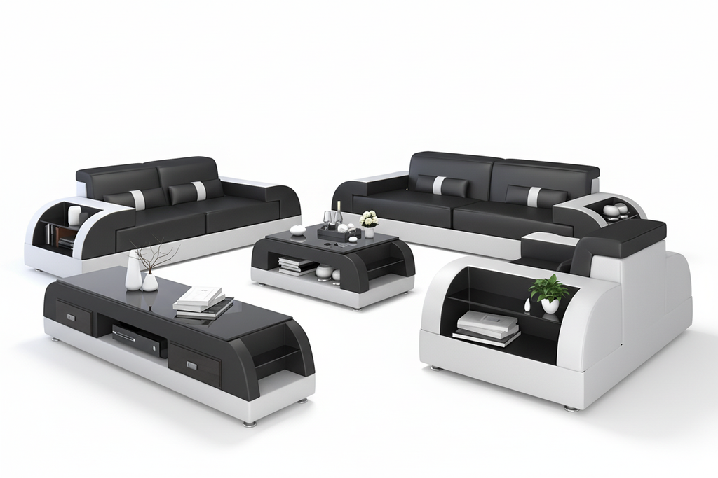 Piliu Leather Sofa Set with Side Storage - Blank Background 1