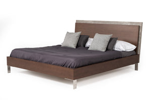 Camona Modern Dark Walnut & Faux Concrete Bed