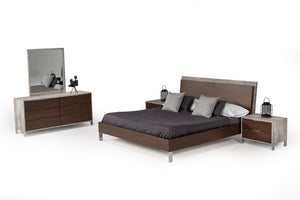 Camona Modern Dark Walnut & Faux Concrete Bed