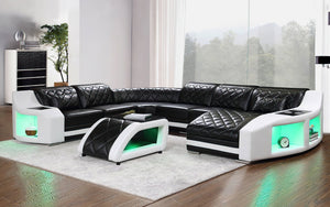 Saturn Modern Leather Sectional with Shaped Chaise