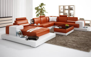 Halsey Modern U-Shape Leather Sectional with Console Table