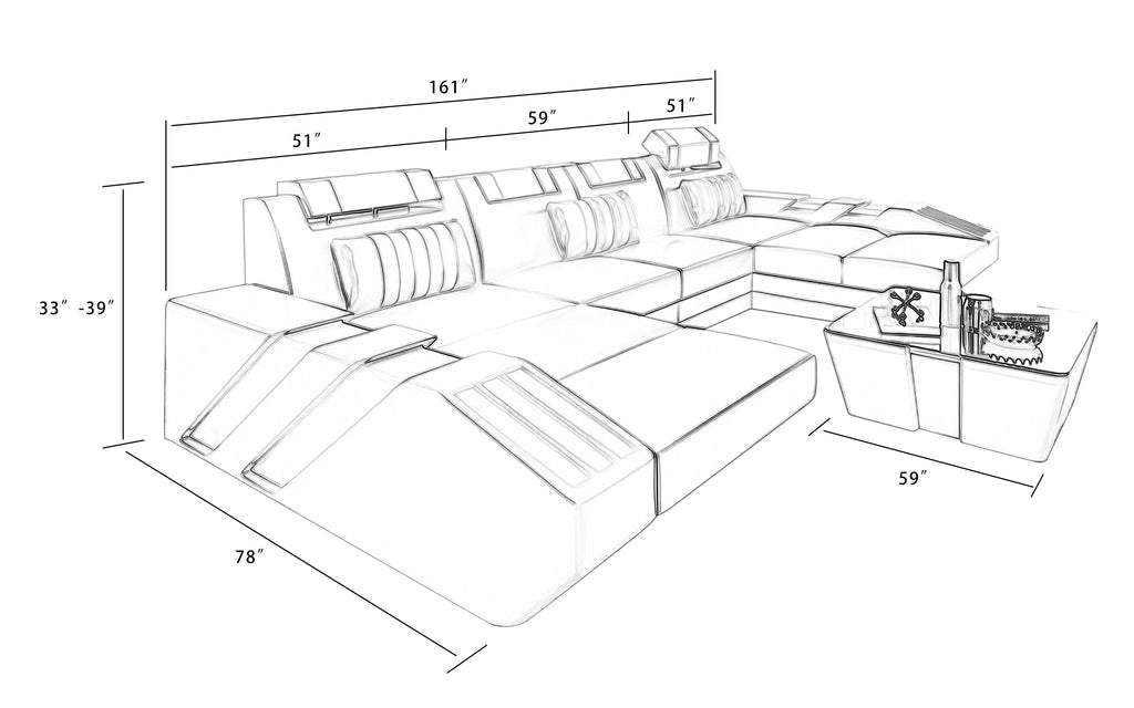 Cosmo Double Chaise U-Shape LED Sectional - Ultimate Lounge Sofa