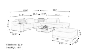 Everlin Small Modern Leather Sectional with Ottoman