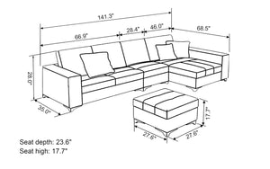 Freya Small Modern Leather Sectional with Ottoman