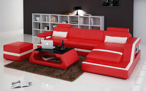 Emerson Small Modern Leather Sectional with Ottoman