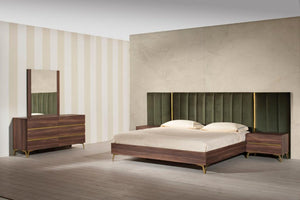 Camlo Modern Walnut & Green Velvet Bed