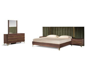 Camlo Modern Walnut & Green Velvet Bed