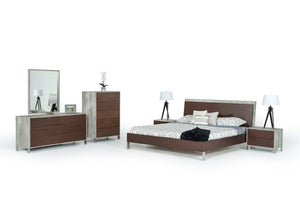 Camona Modern Dark Walnut & Faux Concrete Bed