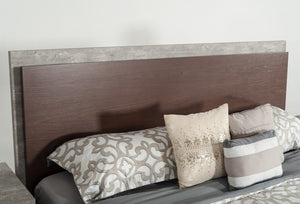 Camona Modern Dark Walnut & Faux Concrete Bed