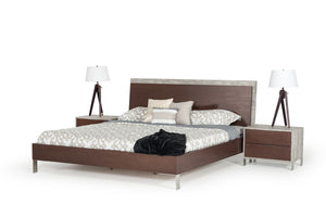 Camona Modern Dark Walnut & Faux Concrete Bed