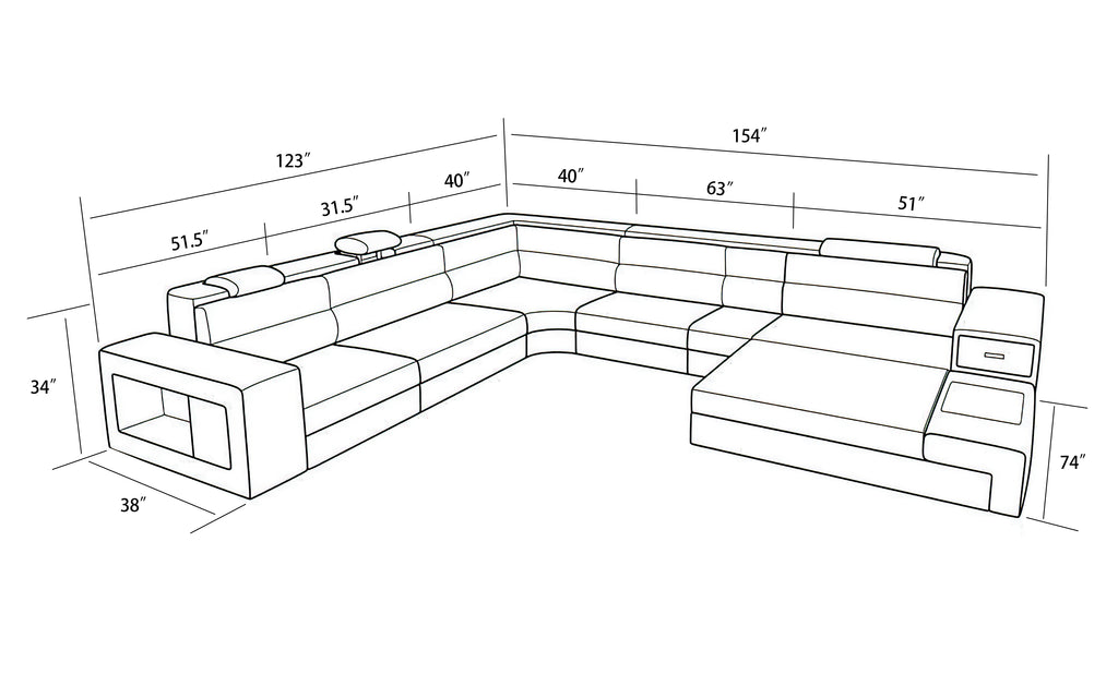 Martinelli Modern Large Leather Sectional With Storage