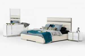 Apede Modern White & Stainless Steel Nightstand